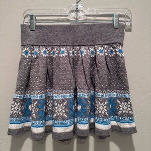 Aeropostale Gray Blue Wool Blend Snowflake Mini Skirt Medium Winter Knit Y2K